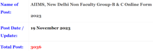 AIIMS, New Delhi Non Faculty Group-B & C Online Form 2023